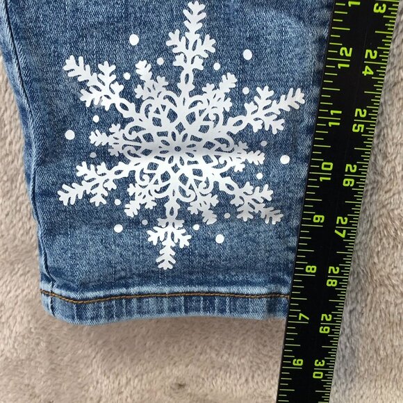 Women Jeans Large Skinny Leg Distressed Christmas Reindeer Y2K Casual Blue Denim - Picture 5 of 16